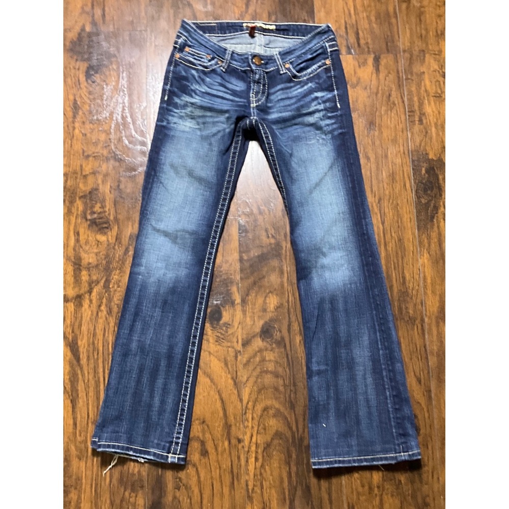 BKE Stella Low Rise Bootcut Jeans Dark Wash Distressed Stretch Denim 27 x 31.5